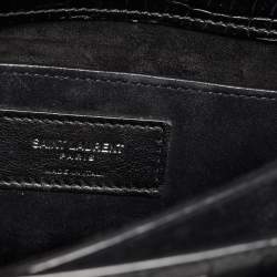 Saint Laurent Black Croc Embossed Leather Medium Sunset Bag