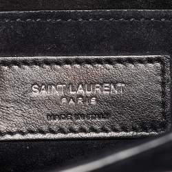 Saint Laurent Black Croc Embossed Leather Medium Sunset Bag