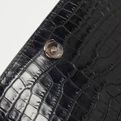 Saint Laurent Black Croc Embossed Leather Medium Sunset Bag