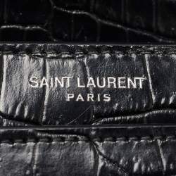 Saint Laurent Black Croc Embossed Leather Medium Sunset Bag