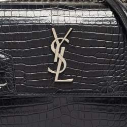 Saint Laurent Black Croc Embossed Leather Medium Sunset Bag
