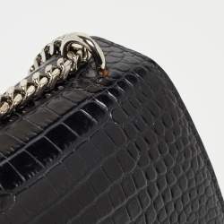 Saint Laurent Black Croc Embossed Leather Medium Sunset Bag