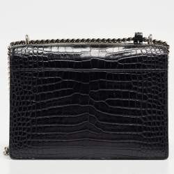 Saint Laurent Black Croc Embossed Leather Medium Sunset Bag
