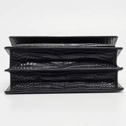 Saint Laurent Black Croc Embossed Leather Medium Sunset Bag