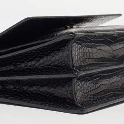 Saint Laurent Black Croc Embossed Leather Medium Sunset Bag