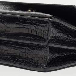 Saint Laurent Black Croc Embossed Leather Medium Sunset Bag
