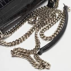 Saint Laurent Black Croc Embossed Leather Medium Sunset Bag