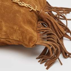 Pre Owned Saint Laurent Brown Suede and Leather Tassle Fringe Bucket Bag
