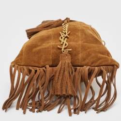 Pre Owned Saint Laurent Brown Suede and Leather Tassle Fringe Bucket Bag
