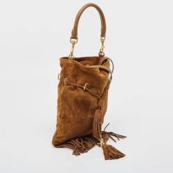 Pre Owned Saint Laurent Brown Suede and Leather Tassle Fringe Bucket Bag