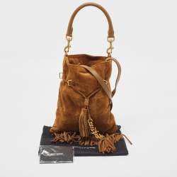 Pre Owned Saint Laurent Brown Suede and Leather Tassle Fringe Bucket Bag