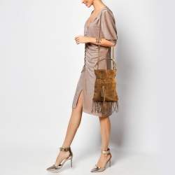 Pre Owned Saint Laurent Brown Suede and Leather Tassle Fringe Bucket Bag