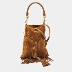 Pre Owned Saint Laurent Brown Suede and Leather Tassle Fringe Bucket Bag