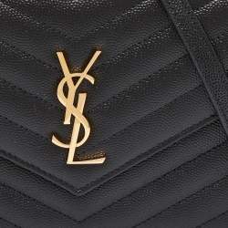 Saint Laurent Black Matelasse Leather Monogram Envelope Wallet on Chain