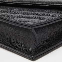 Saint Laurent Black Matelasse Leather Monogram Envelope Wallet on Chain