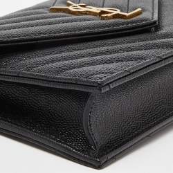 Saint Laurent Black Matelasse Leather Monogram Envelope Wallet on Chain
