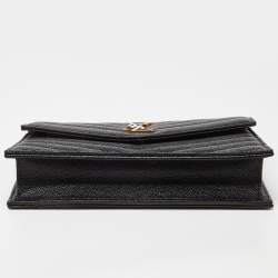 Saint Laurent Black Matelasse Leather Monogram Envelope Wallet on Chain