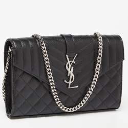 Saint Laurent Black Mix Matelassé Leather Monogram Envelope Wallet on Chain