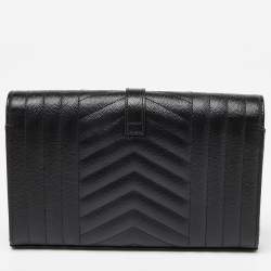 Saint Laurent Black Mix Matelassé Leather Monogram Envelope Wallet on Chain