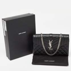Saint Laurent Black Mix Matelassé Leather Monogram Envelope Wallet on Chain