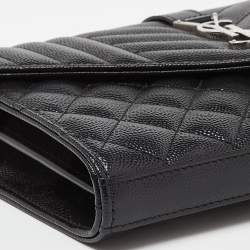 Saint Laurent Black Mix Matelassé Leather Monogram Envelope Wallet on Chain