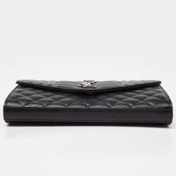 Saint Laurent Black Mix Matelassé Leather Monogram Envelope Wallet on Chain
