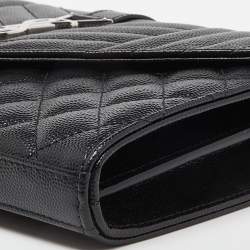 Saint Laurent Black Mix Matelassé Leather Monogram Envelope Wallet on Chain