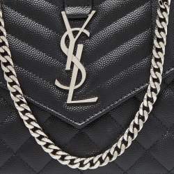 Saint Laurent Black Mix Matelassé Leather Monogram Envelope Wallet on Chain