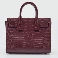 Pre Owned Saint Laurent Burgundy Croc Embossed Leather Nano Classic Sac De Jour Tote