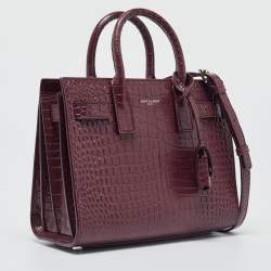Pre Owned Saint Laurent Burgundy Croc Embossed Leather Nano Classic Sac De Jour Tote