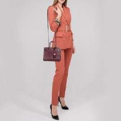 Pre Owned Saint Laurent Burgundy Croc Embossed Leather Nano Classic Sac De Jour Tote