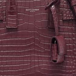 Pre Owned Saint Laurent Burgundy Croc Embossed Leather Nano Classic Sac De Jour Tote