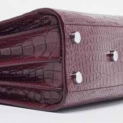 Pre Owned Saint Laurent Burgundy Croc Embossed Leather Nano Classic Sac De Jour Tote