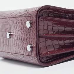 Pre Owned Saint Laurent Burgundy Croc Embossed Leather Nano Classic Sac De Jour Tote