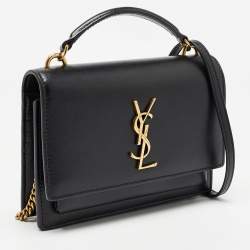 Pre Owned Saint Laurent Black Leather Sunset Chain Wallet