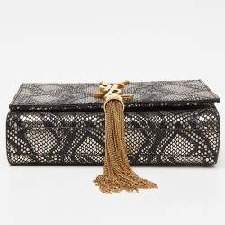 Saint Laurent Black/Gold Python Embossed Leather Small Kate Wallet on Chain