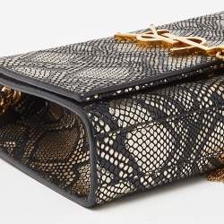 Saint Laurent Black/Gold Python Embossed Leather Small Kate Wallet on Chain