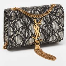 Saint Laurent Black/Gold Python Embossed Leather Small Kate Wallet on Chain