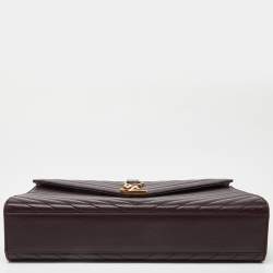 Pre Owned Saint Laurent Burgundy Matelassé Leather Large Monogram Envelope Shoulder Bag