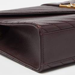 Pre Owned Saint Laurent Burgundy Matelassé Leather Large Monogram Envelope Shoulder Bag