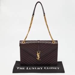 Pre Owned Saint Laurent Burgundy Matelassé Leather Large Monogram Envelope Shoulder Bag