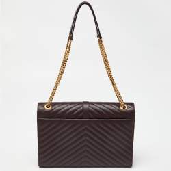 Pre Owned Saint Laurent Burgundy Matelassé Leather Large Monogram Envelope Shoulder Bag