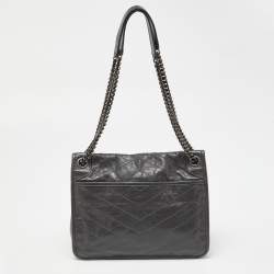 Saint Laurent Grey Crinkled Leather Medium Niki Shoulder Bag