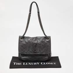 Saint Laurent Grey Crinkled Leather Medium Niki Shoulder Bag