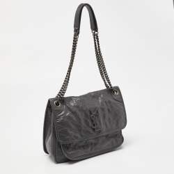 Saint Laurent Grey Crinkled Leather Medium Niki Shoulder Bag