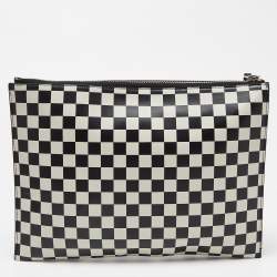 Pre Owned Saint Laurent Black/White Checkered Print Leather Clutch