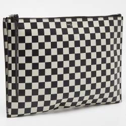 Pre Owned Saint Laurent Black/White Checkered Print Leather Clutch