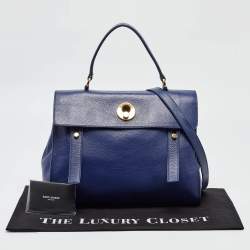 Pre Owned Saint Laurent Indigo Blue Leather Medium Muse Two Bag