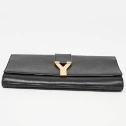 Pre Owned Saint Laurent Black Leather Y-Ligne Clutch