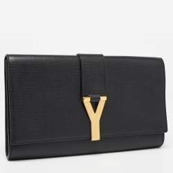 Pre Owned Saint Laurent Black Leather Y-Ligne Clutch
